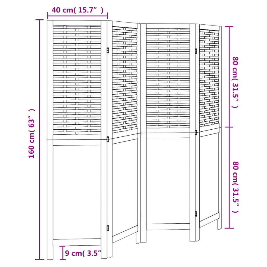 Kamerscherm Met 4 Panelen Massief Paulowniahout Wit