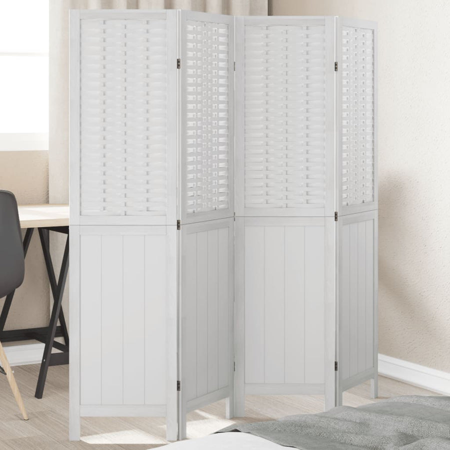 Kamerscherm Met 4 Panelen Massief Paulowniahout Wit