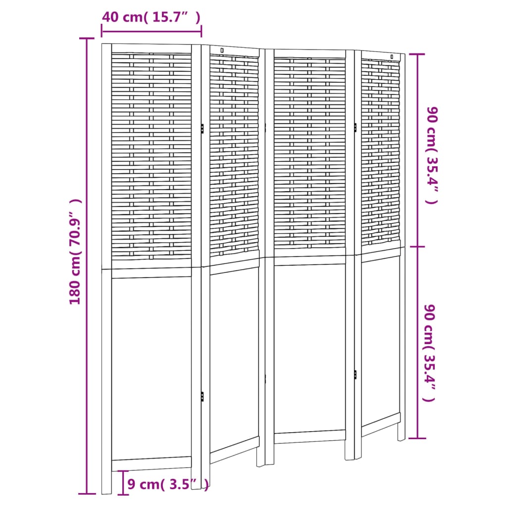 Kamerscherm Met 4 Panelen Massief Paulowniahout Wit