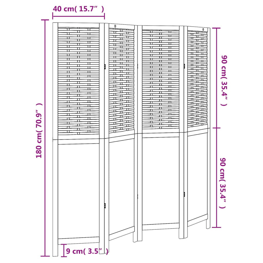 Kamerscherm Met 4 Panelen Massief Paulowniahout Wit