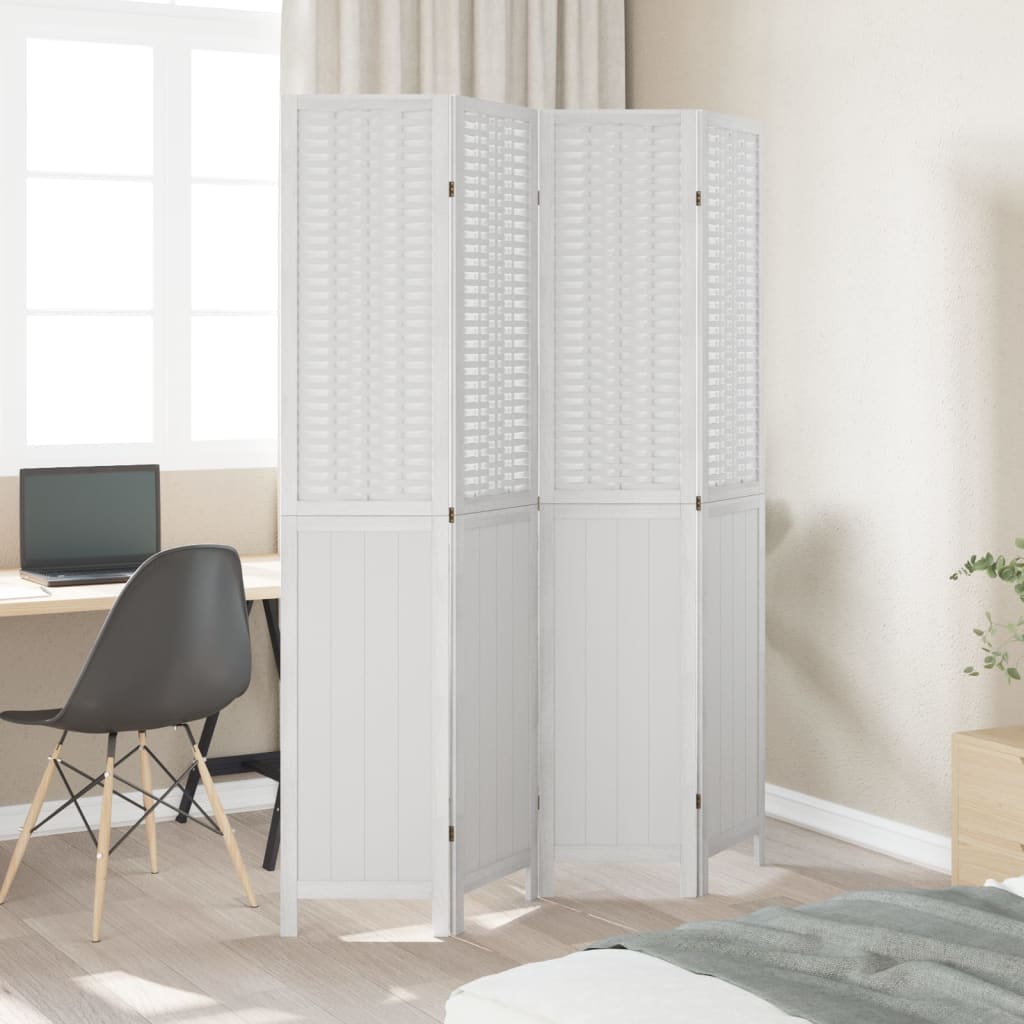 Kamerscherm Met 4 Panelen Massief Paulowniahout Wit
