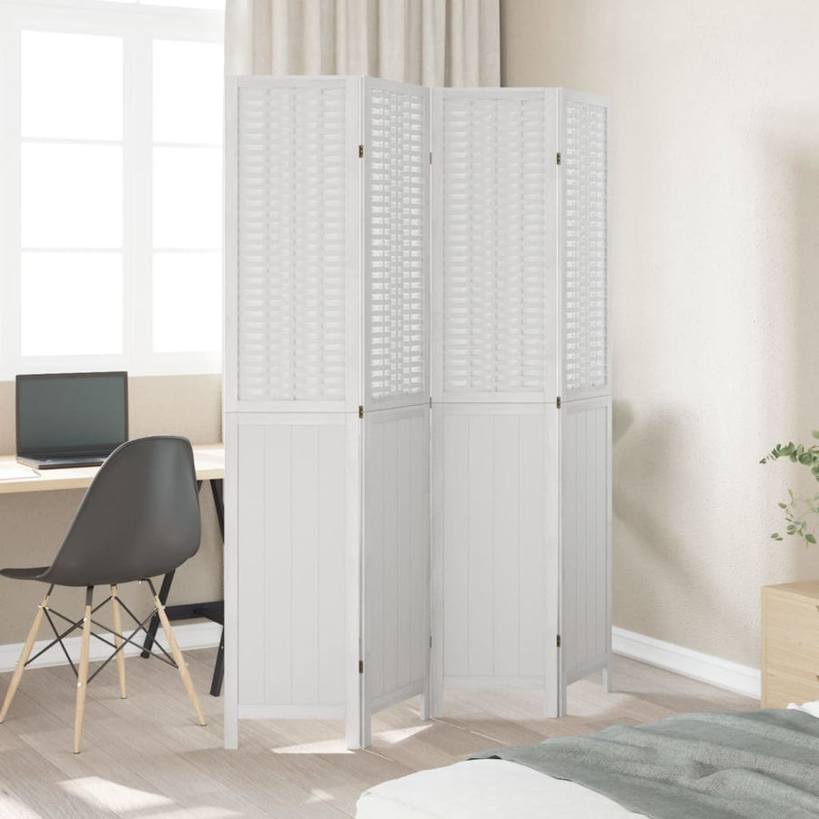 Kamerscherm Met 4 Panelen Massief Paulowniahout Wit