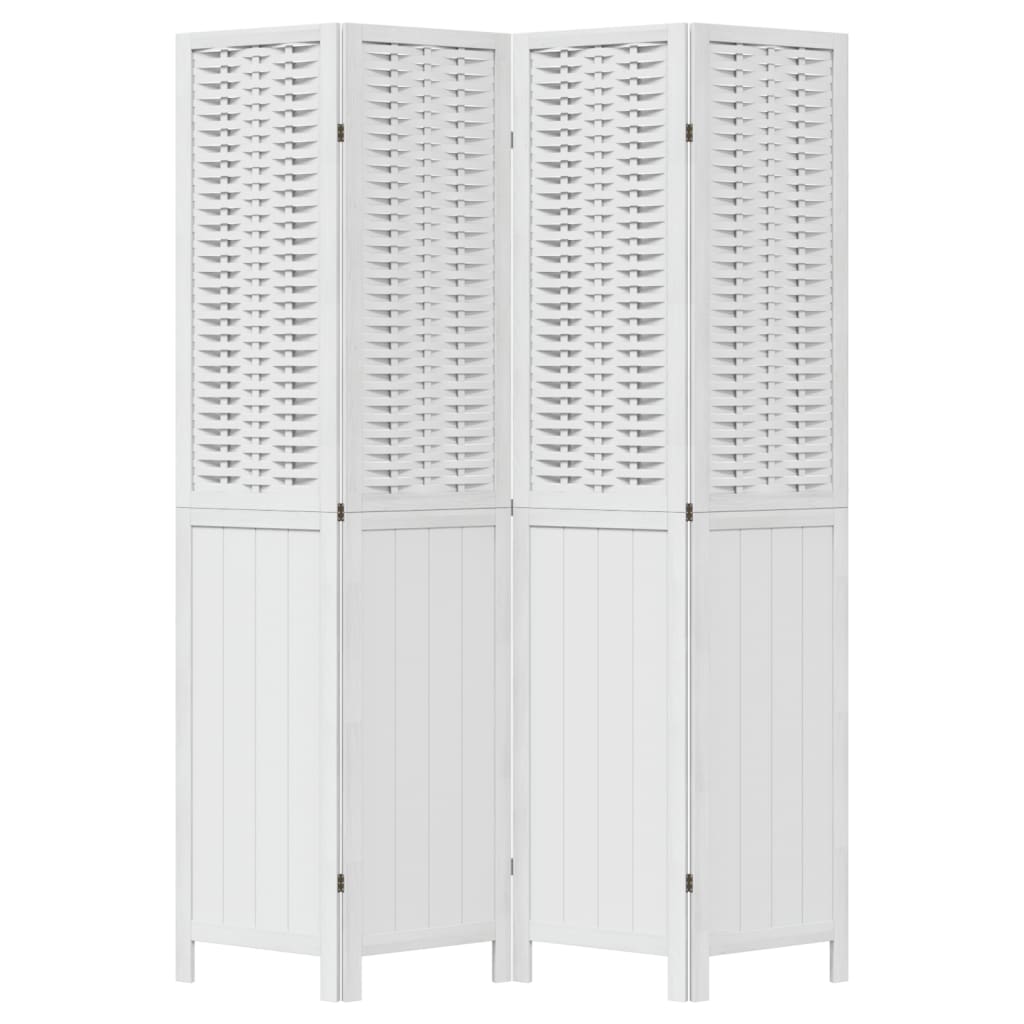 Kamerscherm Met 4 Panelen Massief Paulowniahout Wit
