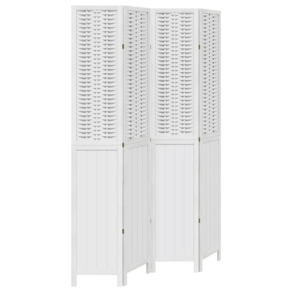 Kamerscherm Met 4 Panelen Massief Paulowniahout Wit