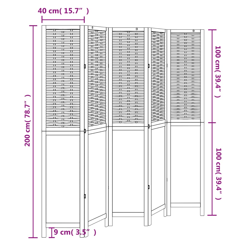 Kamerscherm Met 5 Panelen Massief Paulowniahout Wit