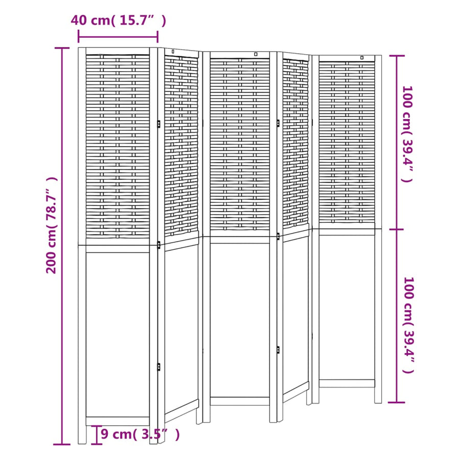 Kamerscherm Met 5 Panelen Massief Paulowniahout Wit