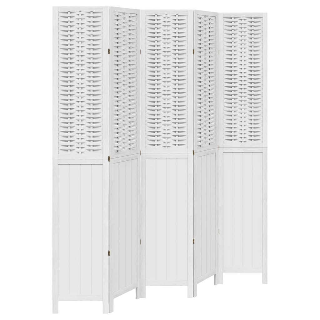 Kamerscherm Met 5 Panelen Massief Paulowniahout Wit