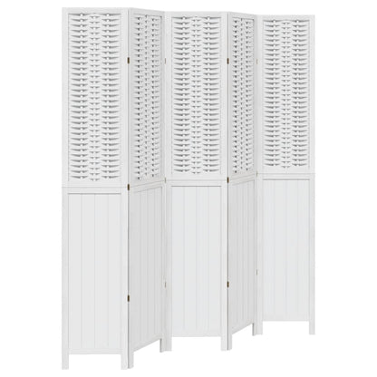 Kamerscherm Met 5 Panelen Massief Paulowniahout Wit