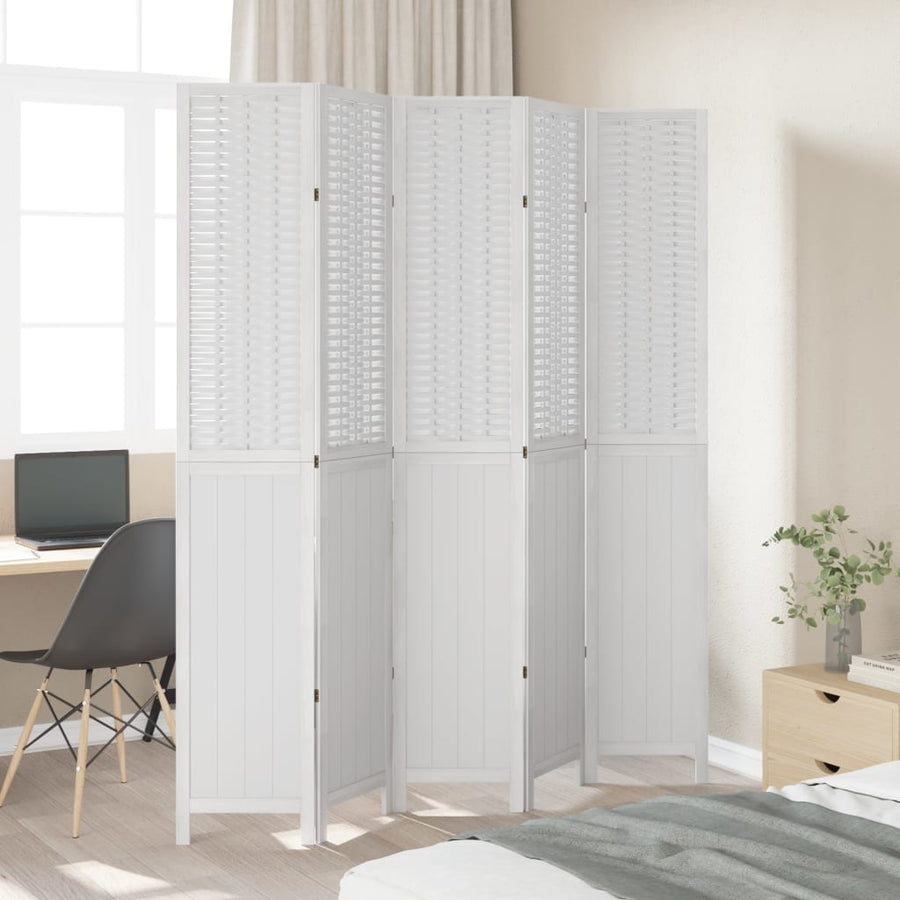 Kamerscherm Met 5 Panelen Massief Paulowniahout Wit