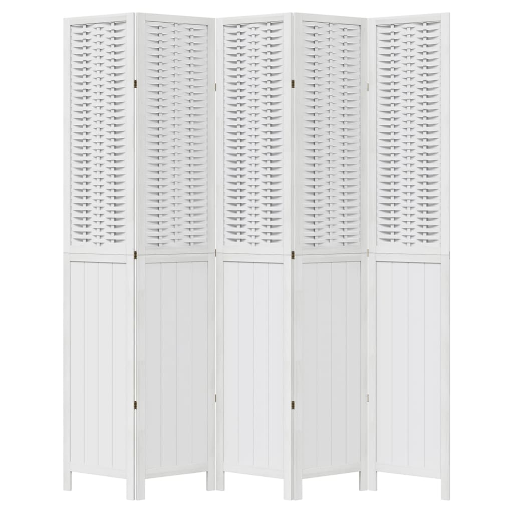 Kamerscherm Met 5 Panelen Massief Paulowniahout Wit
