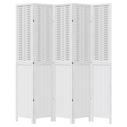 Kamerscherm Met 5 Panelen Massief Paulowniahout Wit