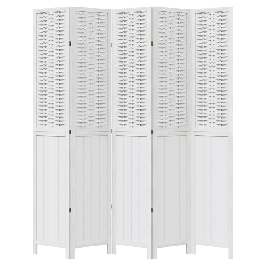 Kamerscherm Met 5 Panelen Massief Paulowniahout Wit