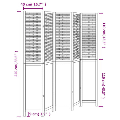 Kamerscherm Met 5 Panelen Massief Paulowniahout Wit