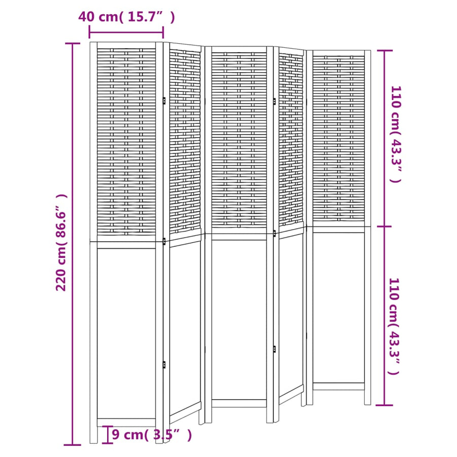 Kamerscherm Met 5 Panelen Massief Paulowniahout Wit