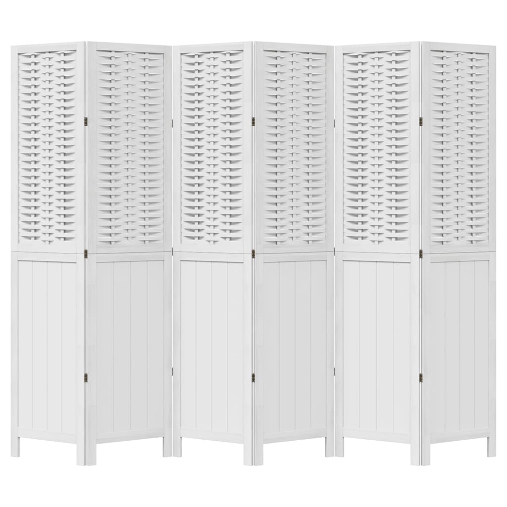 Kamerscherm Met 6 Panelen Massief Paulowniahout Wit