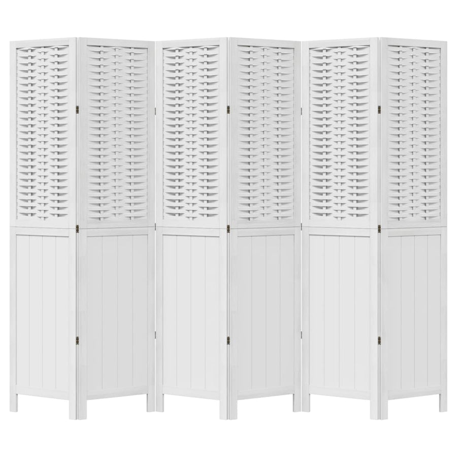 Kamerscherm Met 6 Panelen Massief Paulowniahout Wit