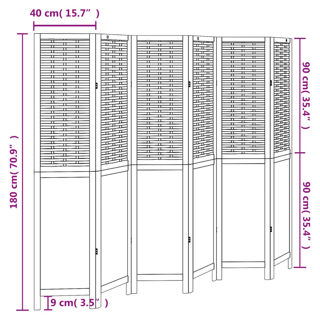 Kamerscherm Met 6 Panelen Massief Paulowniahout Wit