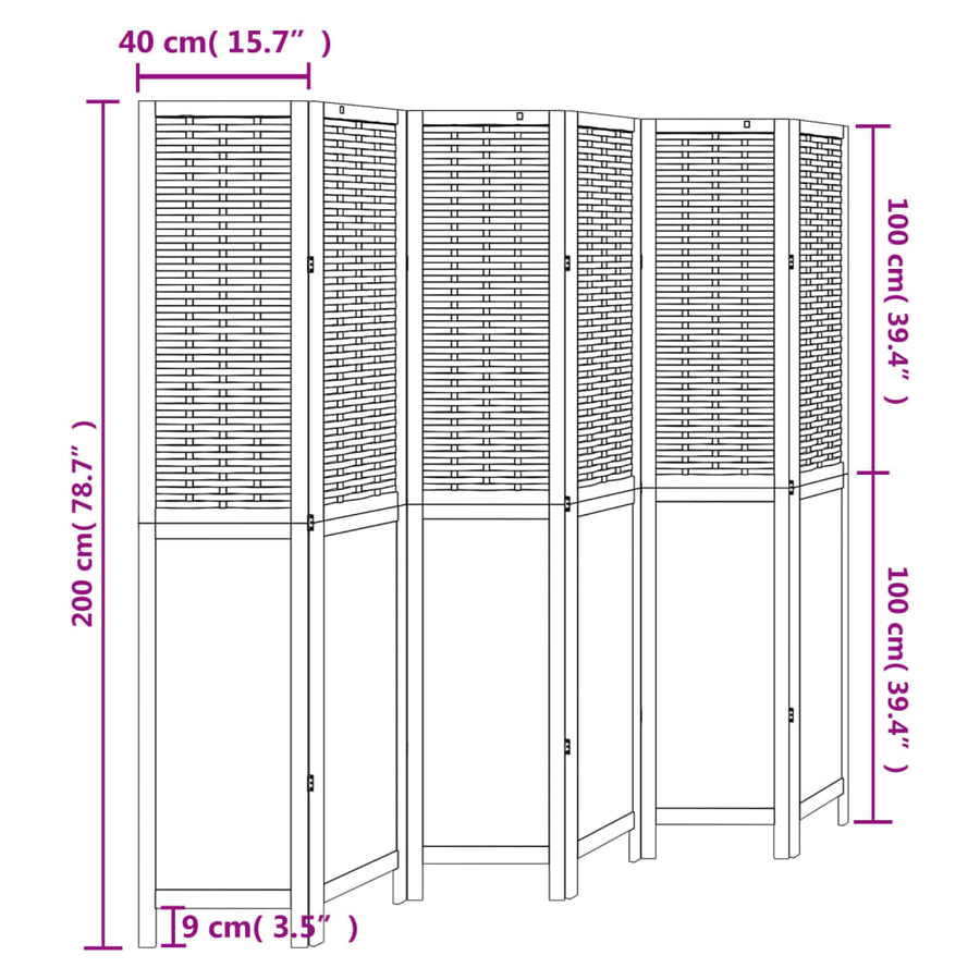 Kamerscherm Met 6 Panelen Massief Paulowniahout Wit