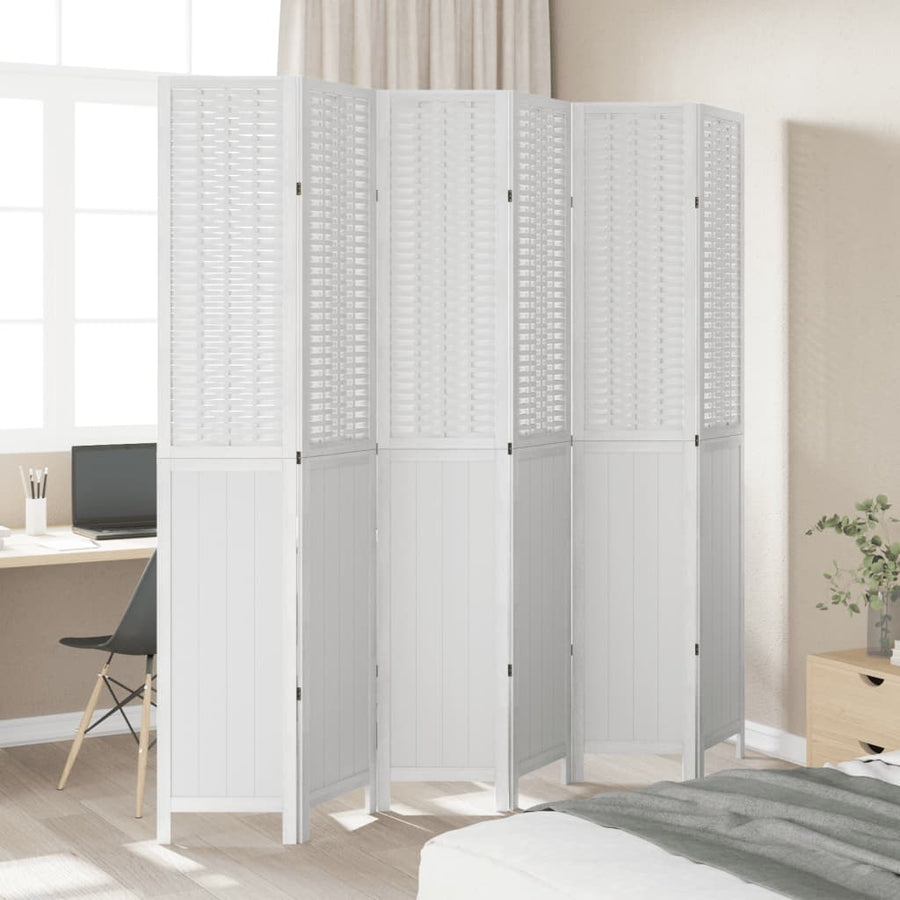Kamerscherm Met 6 Panelen Massief Paulowniahout Wit