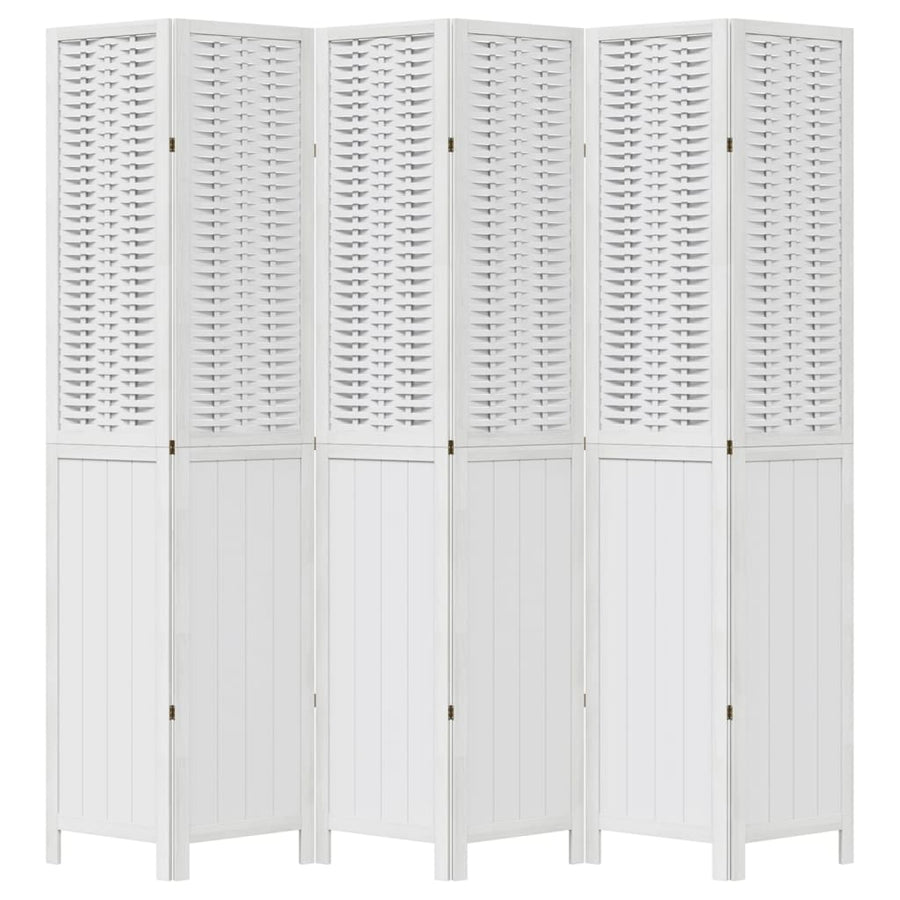 Kamerscherm Met 6 Panelen Massief Paulowniahout Wit