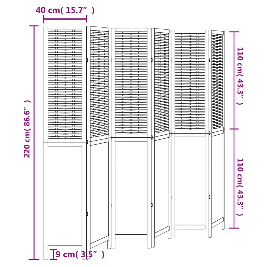 Kamerscherm Met 6 Panelen Massief Paulowniahout Wit