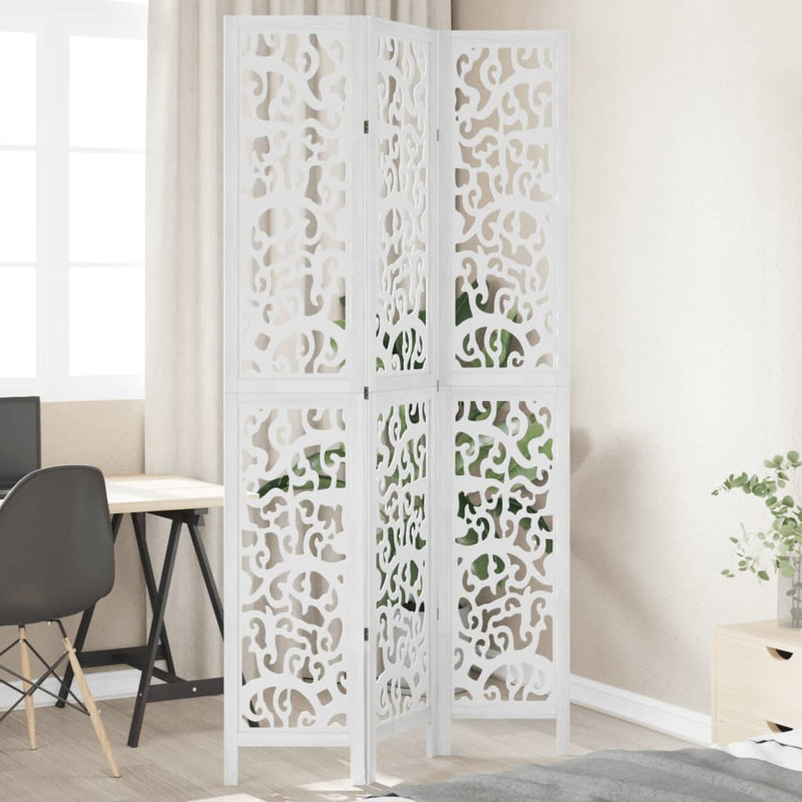 Kamerscherm met 3 panelen massief paulowniahout wit