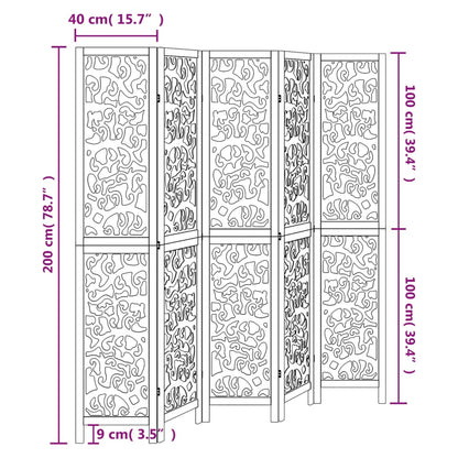 Kamerscherm met 5 panelen massief paulowniahout wit