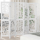 Room divider with 6 panels solid paulownia wood white