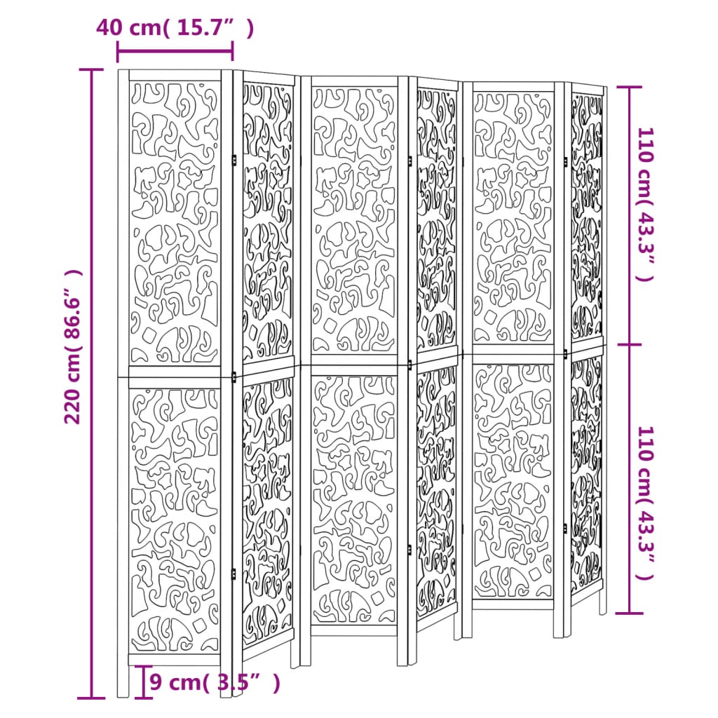 Kamerscherm met 6 panelen massief paulowniahout wit