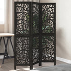 3-panel room divider solid paulownia wood black