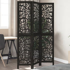 3-panel room divider solid paulownia wood black