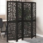 4-Panel Room Divider Solid Paulownia Wood Black