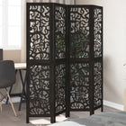 4-Panel Room Divider Solid Paulownia Wood Black