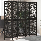 5-Panel Room Divider Solid Paulownia Wood Black