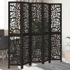 5-Panel Room Divider Solid Paulownia Wood Black