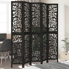 5-Panel Room Divider Solid Paulownia Wood Black