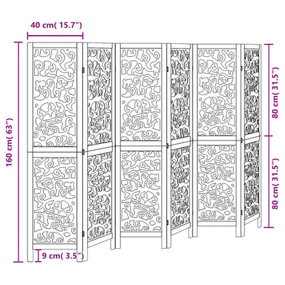 Kamerscherm met 6 panelen massief paulowniahout zwart
