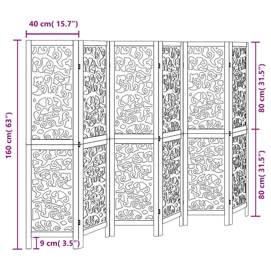 Kamerscherm met 6 panelen massief paulowniahout zwart