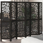 6-Panel Room Divider Solid Paulownia Wood Black