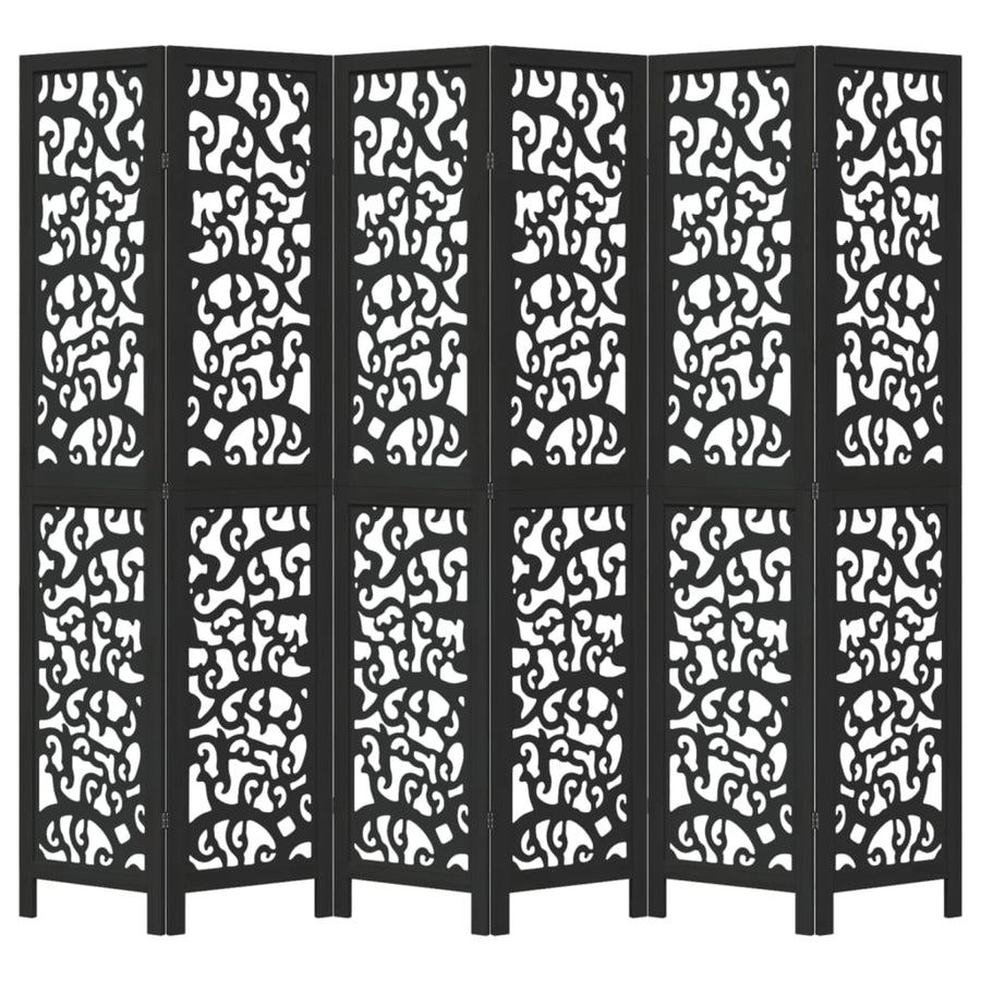 Kamerscherm met 6 panelen massief paulowniahout zwart