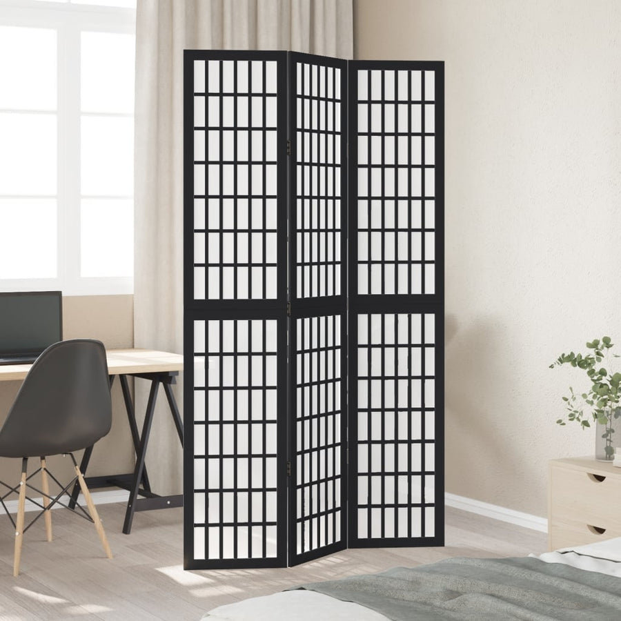 Kamerscherm met 3 panelen massief paulowniahout zwart