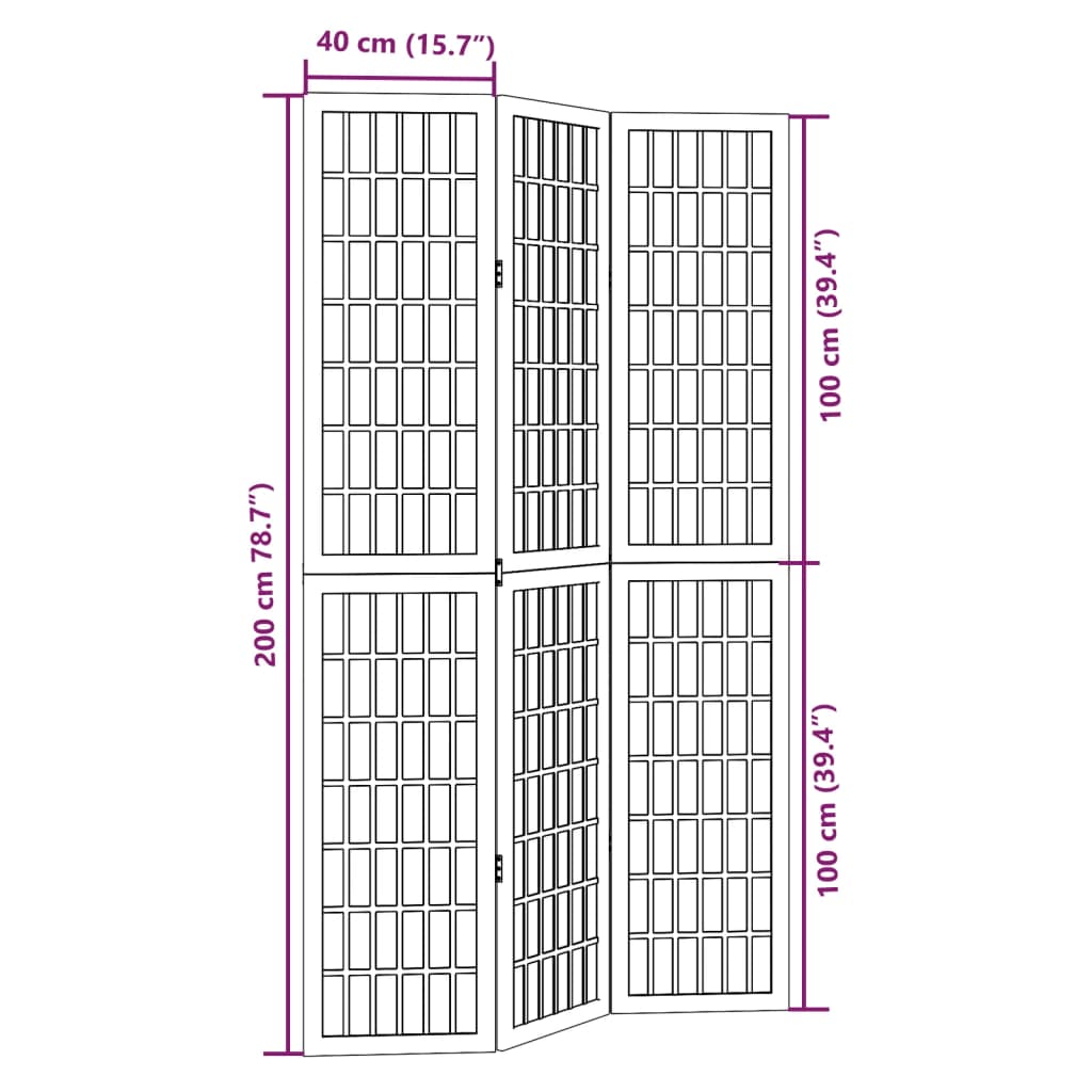 Kamerscherm met 3 panelen massief paulowniahout zwart