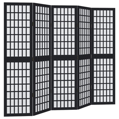 Kamerscherm met 5 panelen massief paulowniahout zwart