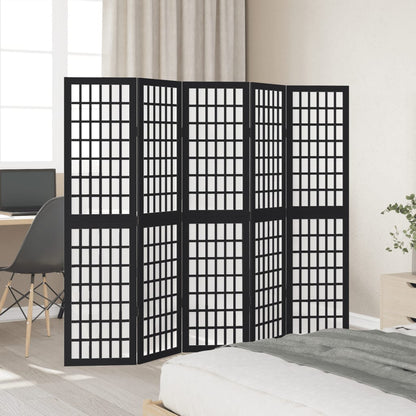 Kamerscherm met 5 panelen massief paulowniahout zwart