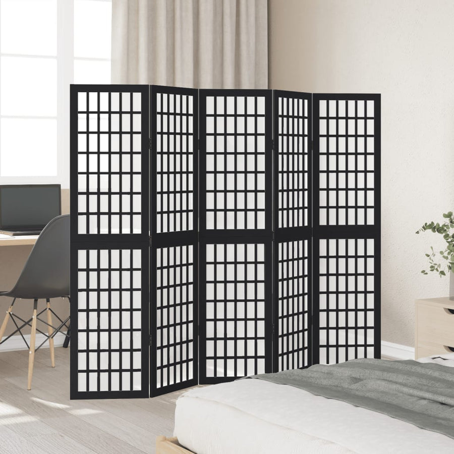 Kamerscherm met 5 panelen massief paulowniahout zwart