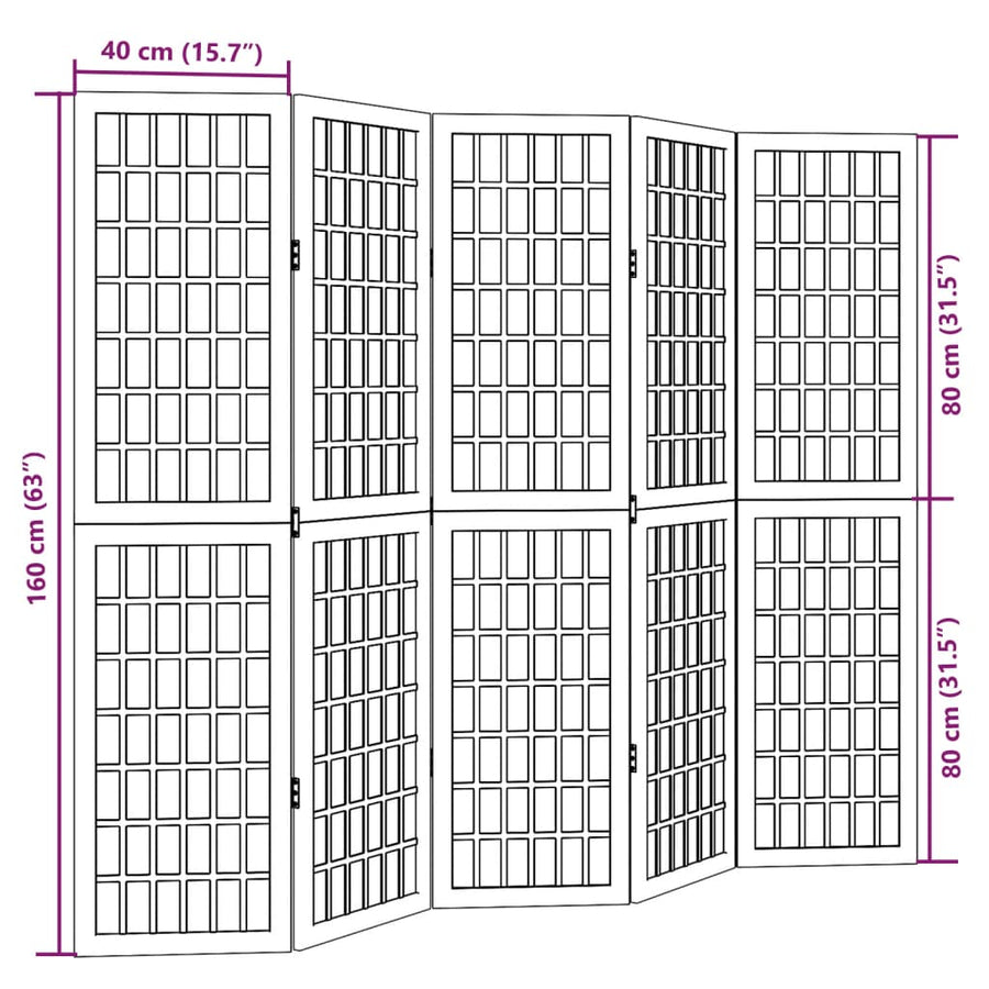 Kamerscherm met 5 panelen massief paulowniahout zwart