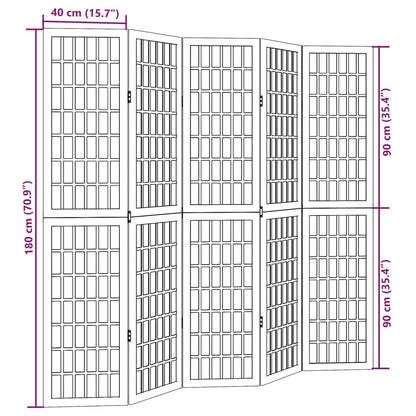 Kamerscherm met 5 panelen massief paulowniahout zwart