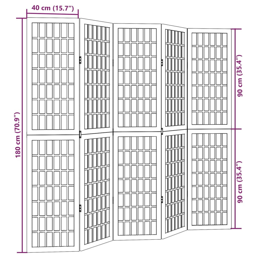 Kamerscherm met 5 panelen massief paulowniahout zwart