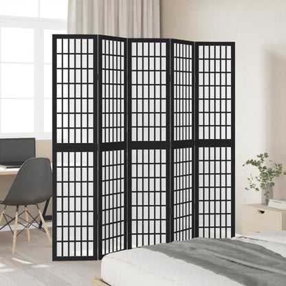Kamerscherm met 5 panelen massief paulowniahout zwart