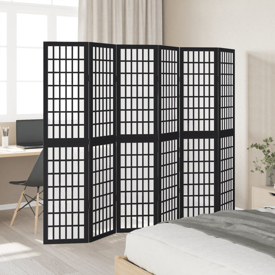 Kamerscherm met 6 panelen massief paulowniahout zwart